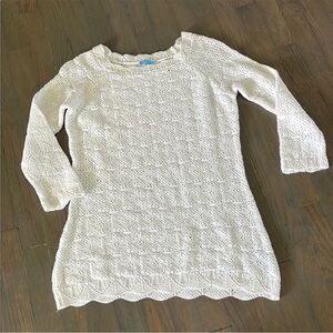 J.McLaughlin White Cable Knit Cotton 3/4 Length Sleeve Shirt Blouse Size Small